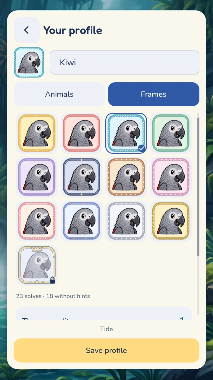 Make it yours: the frames screen in Monodoku